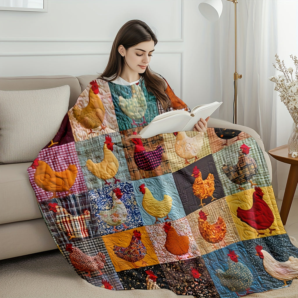 1pc Chicken-Pattern Flannel Blanket, Soft, Comfortable, and Warm, Colorful Vintage Design, Durable Plush Surface, All-Season Bed Blanket, Warm Throw Blanket, Multiple Sizes Available, Suitable for Living Room Sofa, Bedroom Bed, Study Reading