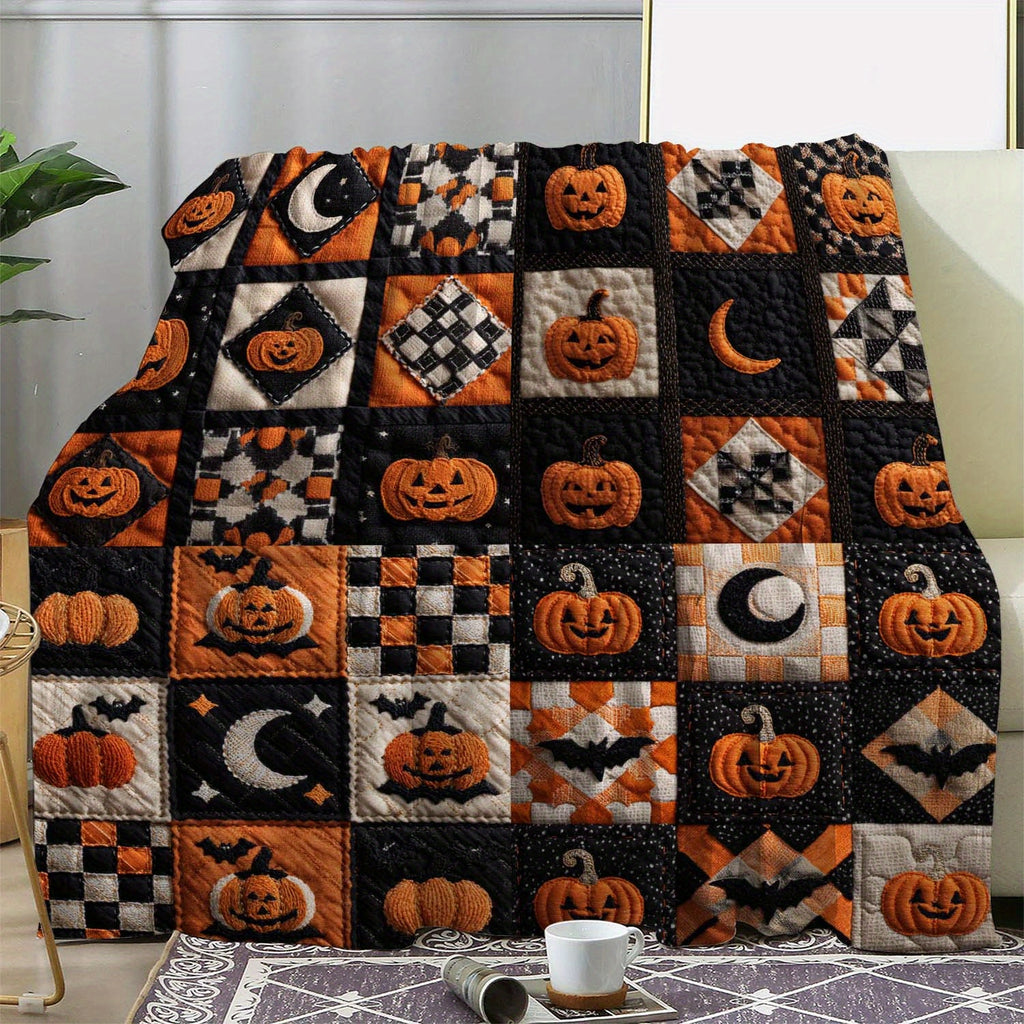 1pc Halloween Pumpkin Moon Print Blanket, Festive Atmosphere Throw, Ultra-Warm And Soft, Flannel Blanket, Multi-Size Available, Suitable for Living Room, Bedroom, Sofa, Bedside