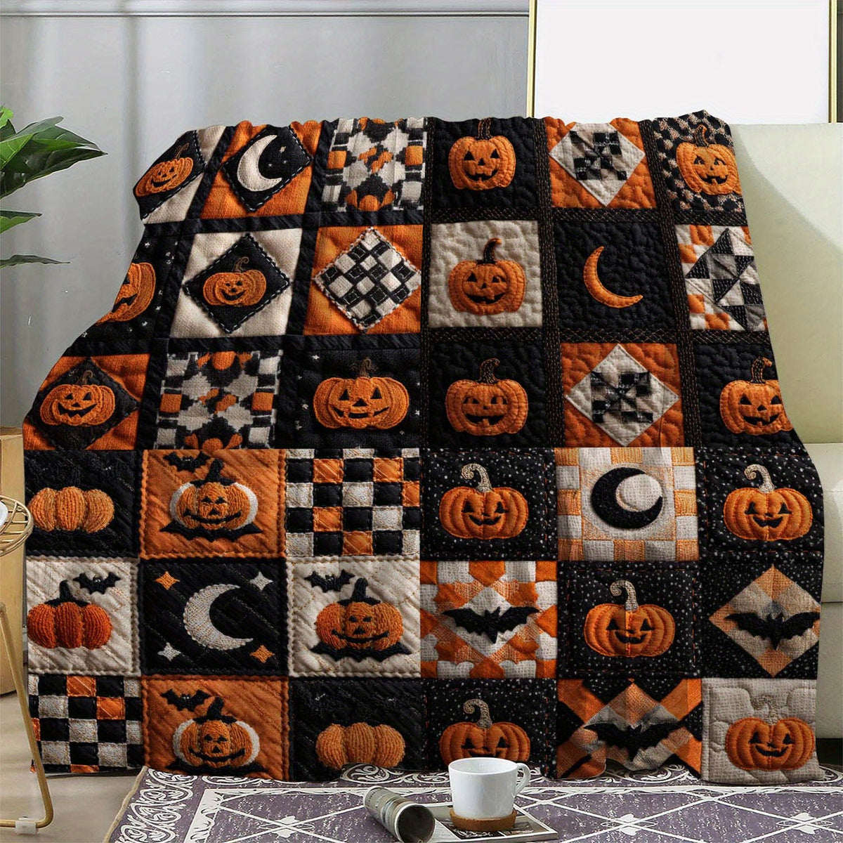1pc Halloween Pumpkin Moon Print Blanket, Festive Atmosphere Throw, Ultra-Warm And Soft, Flannel Blanket, Multi-Size Available, Suitable for Living Room, Bedroom, Sofa, Bedside