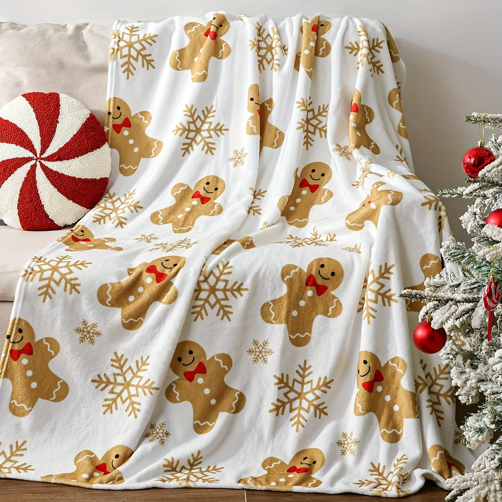 1pc Christmas Gingerbread Blanket - Super Soft Plush Flannel, Cover, with Gingerbread Boy, Lightweight All Season Sofa, Sofa, Cover - Comfortable Holiday Decor, Suitable for Living Room, Gifts - Easy to Clean Hand Wash