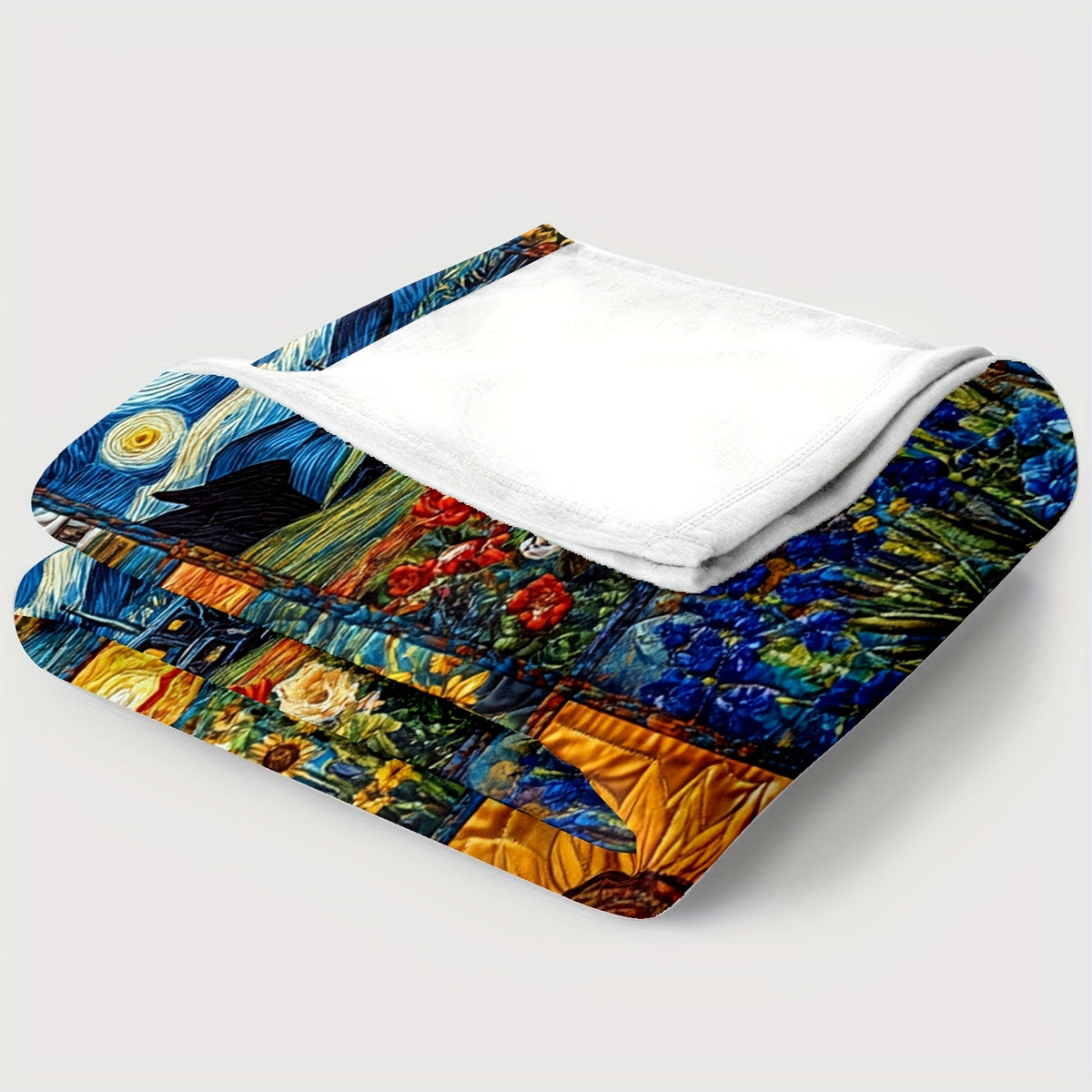 1pc Van Gogh Starry Night Sunflower Print Blanket, Artistic Retro Throw, Ultra-Warm Soft Comfortable Fleece Blanket, Multi-Size Available, Suitable for Living Room Sofa, Bedroom, Office Rest, Outdoor Picnic