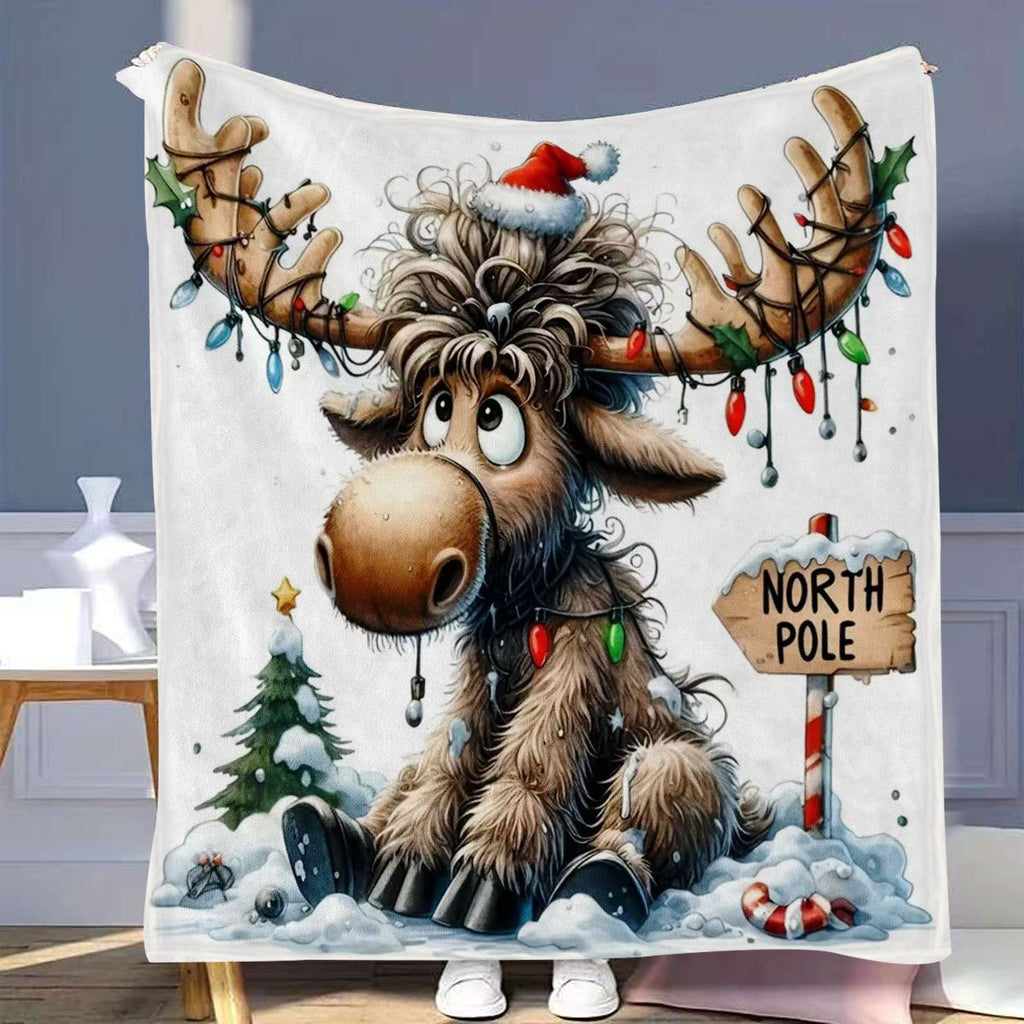 1pc Christmas Reindeer Blanket, Festive Pattern Design, Soft Plush Surface, Flannel Material Lightweight And Durable, Multiple Sizes Available, Ideal for Christmas, Living Room Leisure, Bedroom Warmth, Holiday Decor, Daily Home Decor