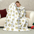 Thick Warm Christmas Blanket with Golden Snowflake Print, Perfect Christmas Gift Blanket, Festive Christmas Decorative Blanket - Soft Comfortable Flannel Blanket with Contemporary Print, Bed And Sofa Home Decor