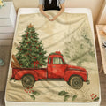 1pc Christmas Red Card Car Tree Pattern Cream Beige Flannel Blanket, Christmas Winter Body Blanket, Soft Plush All-Season, Suitable for Weekend Sofa Naps, Reading Time, And Movie Entertainment