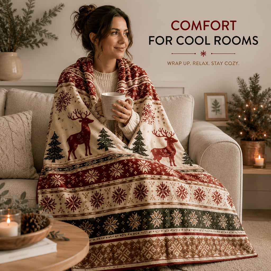 Blanket, Nordic Caribou Snowflake Christmas Flannel Blanket Autumn and Winter Warmth Living Room Sofa Blanket Bedroom Blanket Lunch Break Air Conditioning Blanket