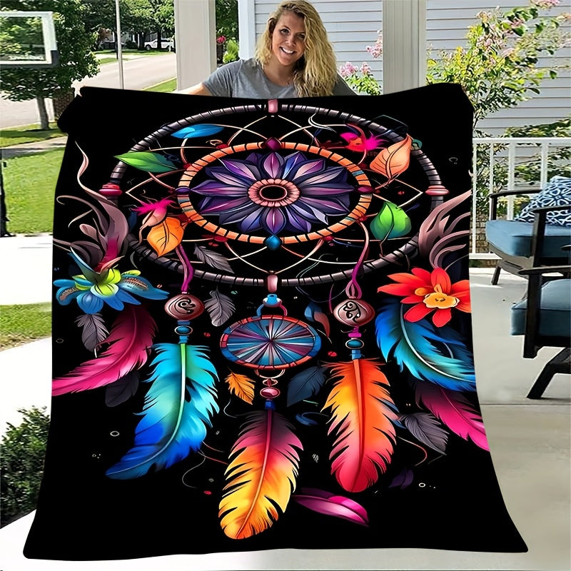 Warm Multicolor Flannel Blanket, Portable Nap Blanket for All Seasons, Warm Blanket for Office, Sofa, Bed, Airplane Car