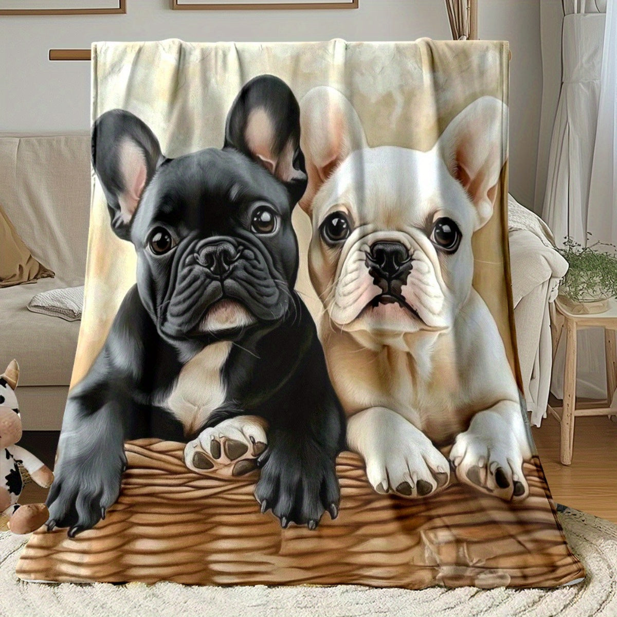 1pc, Adorable Pug Pattern Fleece Blanket, Soft, Comfortable And Warm, Beige And Brown Design, Durable Plush, All-Season Bed Blanket, Warm Cover, Multiple Sizes Available, Suitable for Living Room Sofa, Bedroom Bed, Reading Corner, Leisure Time