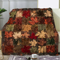 1pc Flannel Blanket, Patchwork Maple Leaf Print Blanket, Warm And Comfortable Soft Blanket, Suitable for Sofa, Office, Camping, Travel, All-Season Gift Blanket, Suitable for Halloween, Christmas, Room Decoration, Home Autumn Decoration
