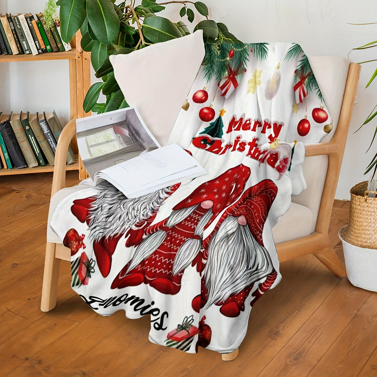 1 Christmas Elf Pattern Blanket, Red Christmas Decoration Print Design, Throw Blanket, Soft Flannel Plush Surface, Lightweight and Durable, Multiple Sizes Available, Suitable for Christmas Decoration, Living Room Leisure, Bedroom Warmth, and Festive