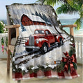 1pc, Soft Flannel Rectangular Sofa Blanket, Red Truck in The Snow, Modern Style, Soft And Comfortable, Machine Washable, Comfortable Household Items, Suitable for Outdoor Use, Christmas And Thanksgiving
