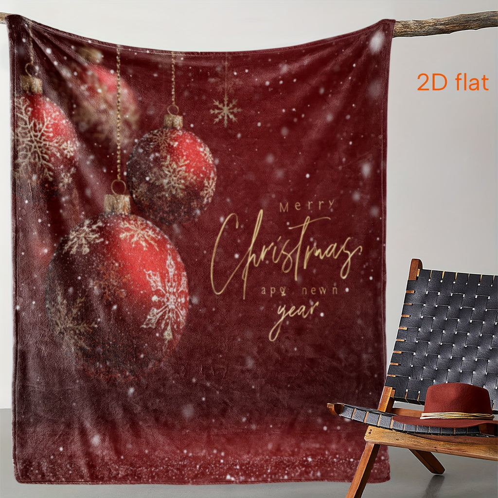 1pc Christmas Ball Patterned Blanket, Red Snowflake Print Design, Body Cover Blanket, Soft Fleece Plush Surface, Lightweight And Durable, Multiple Sizes Available, Suitable for Christmas Decoration, Living Room Leisure, Bedroom Sleep
