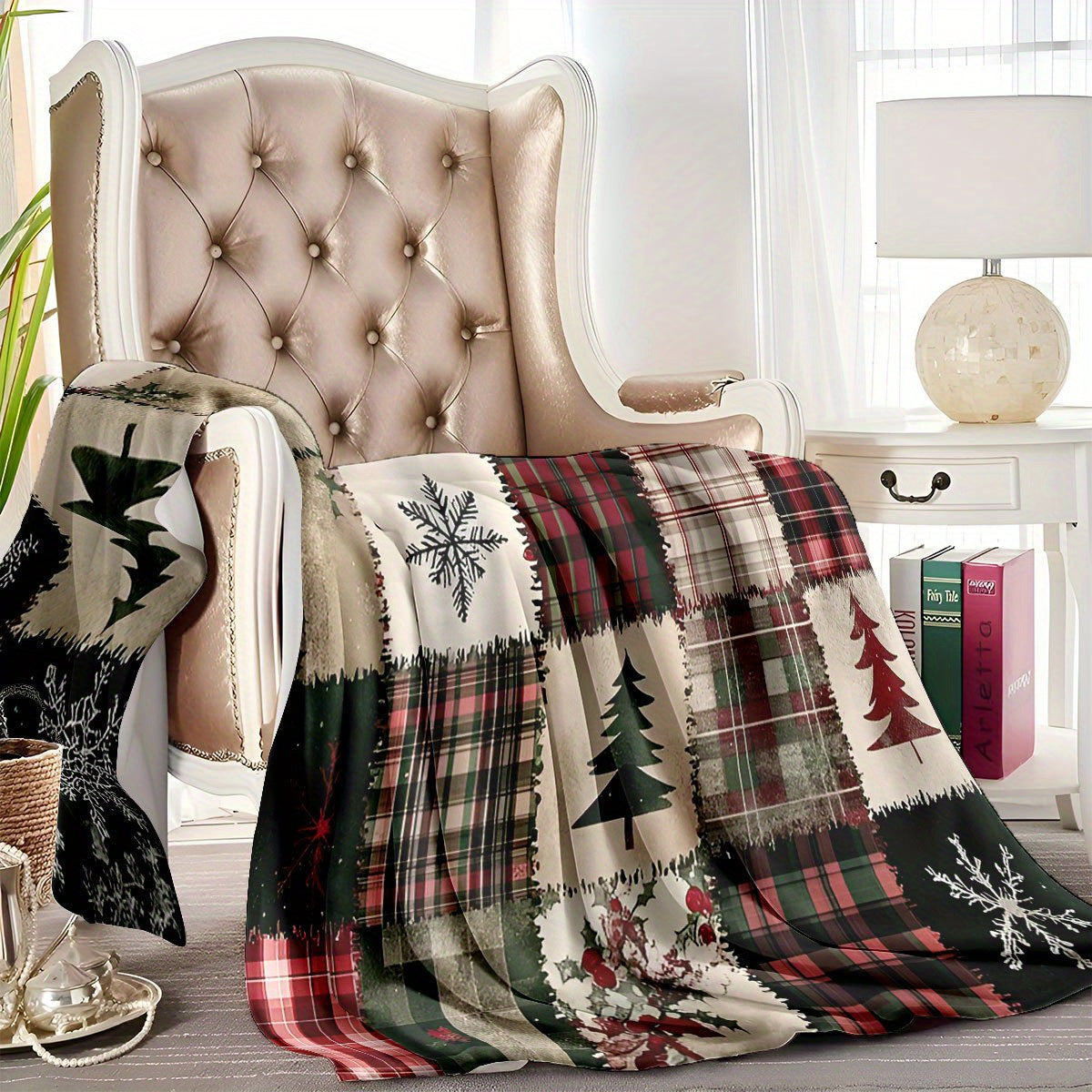 A Retro Warm and Comfortable Christmas Buffalo Plaid Printed Flannel Blanket, the Perfect Gift for Christmas and Birthdays, Suitable for Christmas, and Sofa Decoration, Contemporary Soft and Comfortable Flannel Blanket, Suitable for Sofas