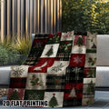 Vintage Christmas Tree And Snowflake Patchwork Flannel Blanket - All-Season Lightweight Soft Beige Friendly Cover, Holiday Decoration Mixed Color Scheme, Christmas Blanket