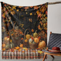 1pc, Autumn Harvest Themed Flannel Blanket with Pumpkin and Maple Leaf Pattern, Soft, Comfortable, and Warm, Black Base with Orange, Yellow, and Red Leaf Design, Durable Plush Surface, All-Season Sofa Blanket, Warm Throw Blanket, Multiple Sizes