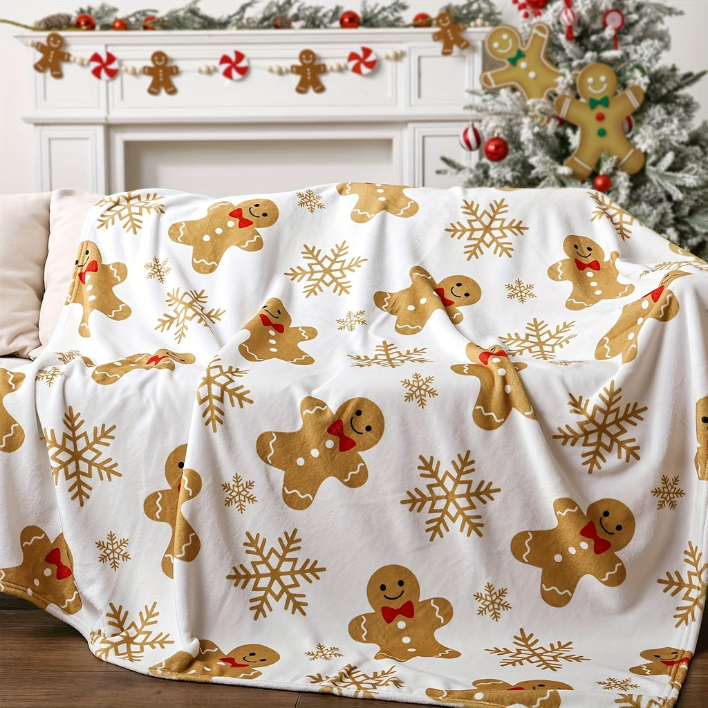 1pc Christmas Gingerbread Blanket - Super Soft Plush Flannel, Cover, with Gingerbread Boy, Lightweight All Season Sofa, Sofa, Cover - Comfortable Holiday Decor, Suitable for Living Room, Gifts - Easy to Clean Hand Wash
