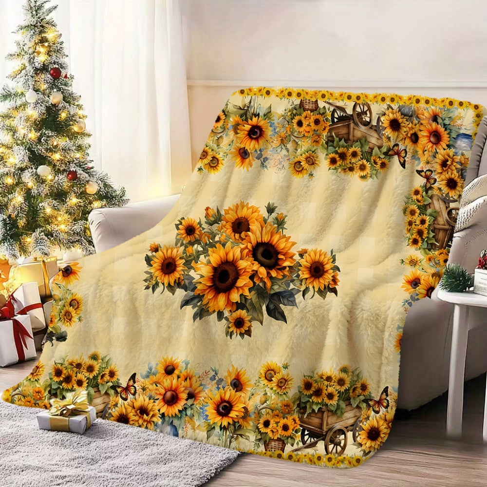 1pc Sunflower Patterned Blanket, Pastoral Style Design, Soft Plush Surface, Flannel Material Lightweight And Durable, Multiple Sizes Available, Ideal for Autumn, Living Room, Bedroom, Study, Daily Home Decor