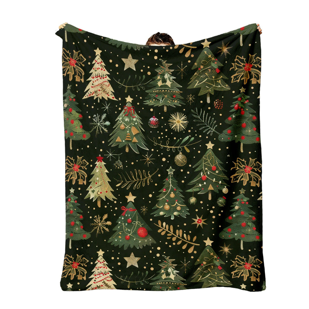 1pc Christmas Tree, Golden Stars, Decorative Printed Flannel Blanket, Comfortable And Soft Flannel Blanket, Suitable for Sofa Car Office, Soft And Warm All-Season Blanket, with Multi-Colored Animal Design