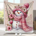 1pc 2D Printed Fleece Snow Blanket, Pink Floral And Snowflake Design - Soft, Warm, And Comfortable, Lightweight And Durable, Multiple Sizes Available, Ideal for Christmas, Living Room Leisure, Bedroom Warmth, Holiday Gift, All-Season Versatile Gift