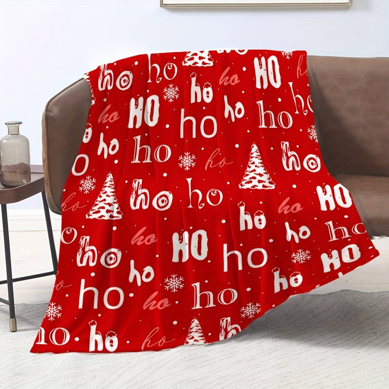 1pc Creative Christmas Santa Laughs Letter HO Printed Blanket, Modern Style Blanket, Outdoor Blanket, Travel Camping Blanket, Soft And Comfortable Blanket, Travel Sofa, Office Home Improvement