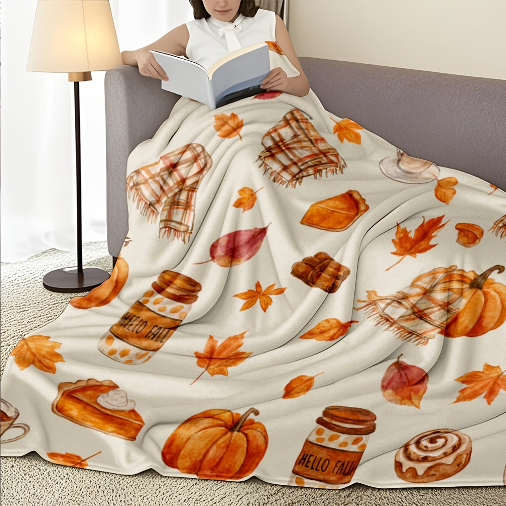 280Gsm 2D Printed1pcs Autumn Pumpkin and Maple Leaf Pattern Soft and Comfortable, Blanket Thanksgiving Christmas Halloween Holiday Gift Blanket Hallowean Daka Herbstdeko Soft and Comfortable Shawl