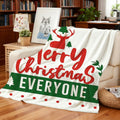 1pc of Christmas Reindeer and "Merry Christmas EVERYONE" Themed White Flannel Blanket, a Christmas Winter Throw Blanket, Soft Plush for All Seasons, Suitable for Weekend Naps on the Sofa, Holiday Home Decor, and Seasonal Home Use
