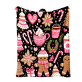 1pc Gingerbread Man And Christmas Hot Drink Theme Black Flannel Oversized Blanket, Pink Festive Design, Large Plush Throw, Suitable for Holiday Home Decor, Weekend Sofa Naps, Reading Time, Bedroom Bed End Decoration
