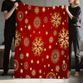 1pc Red and Golden Snowflake and Star Pattern Christmas-themed Flannel Blanket, Soft, Comfortable, and Warm, Designed in a Red Main Color, a Four-season Universal Sofa Throw, a Warm Lap Blanket, Available in Multiple Sizes, Suitable for Living Room