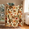 1pc Autumn Pumpkin Coffee Lantern Blanket, Maple Leaf Themed Flannel Blanket - Large Size, Soft, Lightweight, and Warm, Suitable for All Seasons - Perfect for Bed, Sofa, Office, Camping, and Travel - The Best Choice for a Blanket, a Perfect Gift