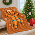 1pc Christmas Gingerbread Man Pattern Orange Snowflake Design Flannel Blanket, Soft Comfortable Warm, Durable Plush All-Season Bed Blanket, Warm Cover for Living Room Sofa, Bedroom Bed, Holiday Decor, Casual Reading, And Winter Heating