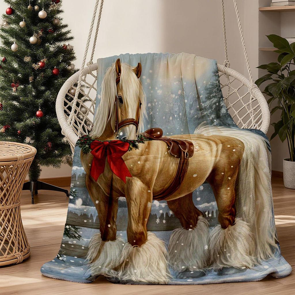 1pc Christmas Reindeer And Red Flower Wreath Theme Flannel Oversized Blanket, Beige Holiday Design, Large Throw Blanket, Winter Decor, Durable Plush, All-Season Use, Suitable for Bedroom Bedding, Weekend Sofa Naps, Living Room Sofa Cover