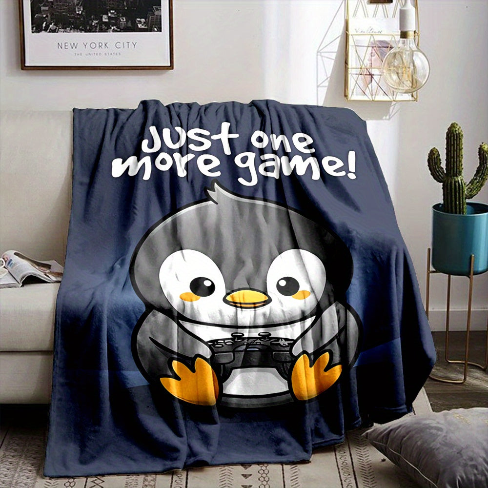 1pc 2D Printed Flannel Penguin-themed Blanket with a Cute Cartoon Penguin Print Design—soft, Warm, and Cozy, Lightweight and Durable, Available in Multiple Sizes. Perfect for Holiday Gifts, Living Room Lounging, Bedroom Warmth, and Office Relaxation.