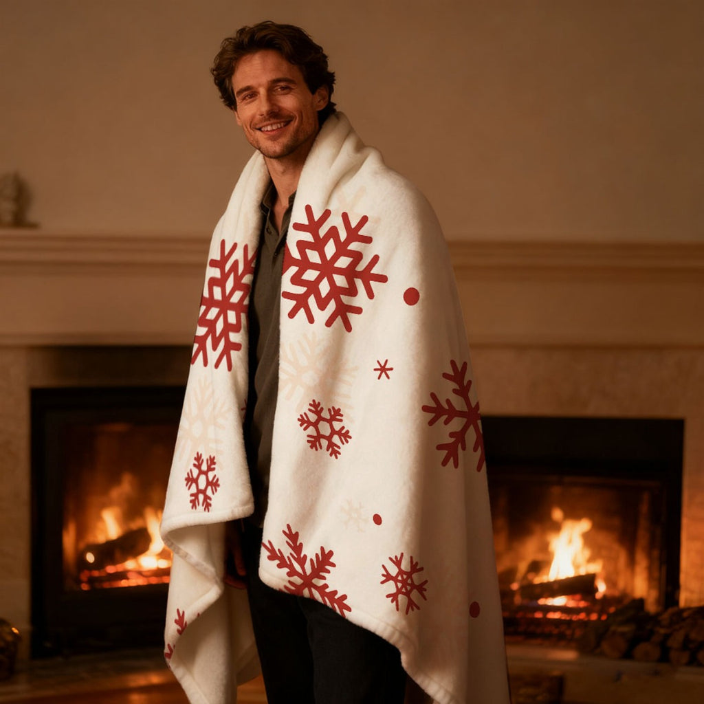 [Warm Style] 1pc Medieval Style Red Snowflake Printed Flannel Blanket - All-Season Comfortable Throw, 200-250Gsm Digital Print, Suitable for Bed, Sofa, Travel - Ideal Gift for Friends And Family