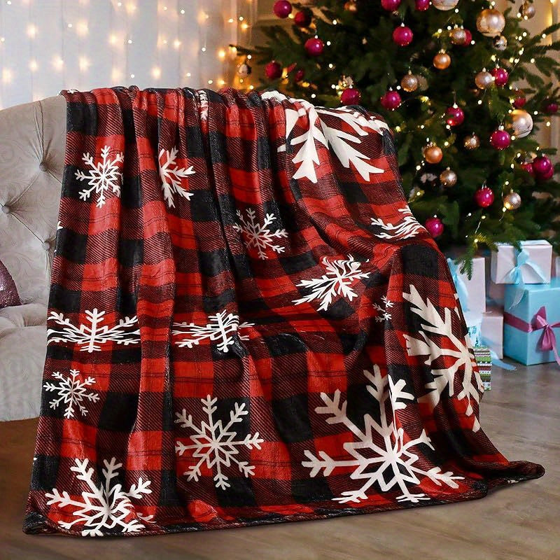 Christmas Red Plaid - Holiday Snowflake Throwing, Christmas Flannel, Country Buffalo Plaid, And Sofa Decor (Red And Black) Printed Flannel Blanket, Soft And Warm, Perfect Gift for Holiday Memories