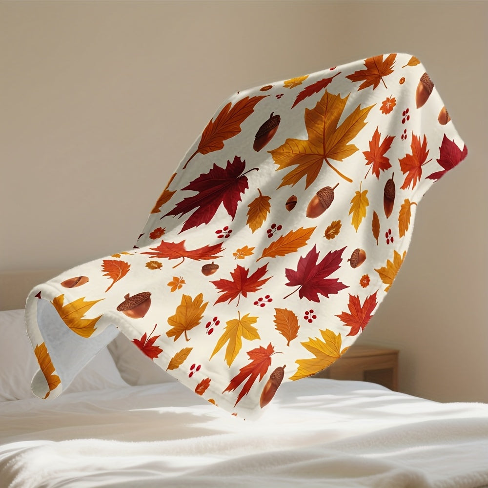 1pc Autumn Leaf Patterned Blanket, Autumn Style Design, Soft Plush Surface, Flannel Material Lightweight And Durable, Multiple Sizes Available, Ideal for Holiday Decor, Living Room Leisure, Bedroom Warmth, Study Reading, Daily Home Decor
