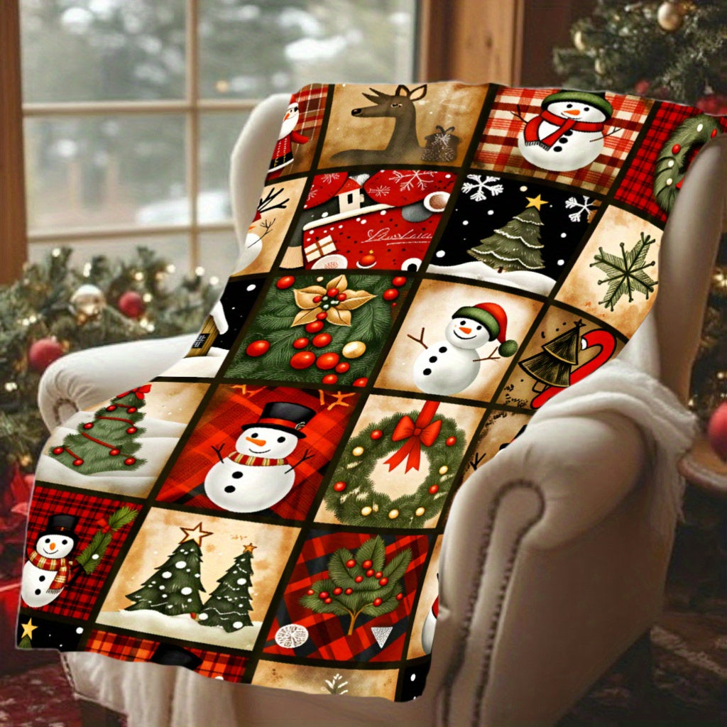 JOOCAR 1pc Christmas Snowman Blanket, Warm and Comfortable Super Soft Flannel Blanket, Suitable for Four-season Home Decoration, Sofa, Office, Camping, Travel, Is the Perfect Gift for Family, Friends, Winter Lovers