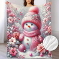Christmas Pink Snowman Pattern Flannel Blanket, Soft and Warm Lunch Break Blanket, Suitable for Sofa, Travel, Camping, Living Room, Office, Chair, Available in All Seasons, Hot Printed Flannel Blanket, Multi-purpose Blanket