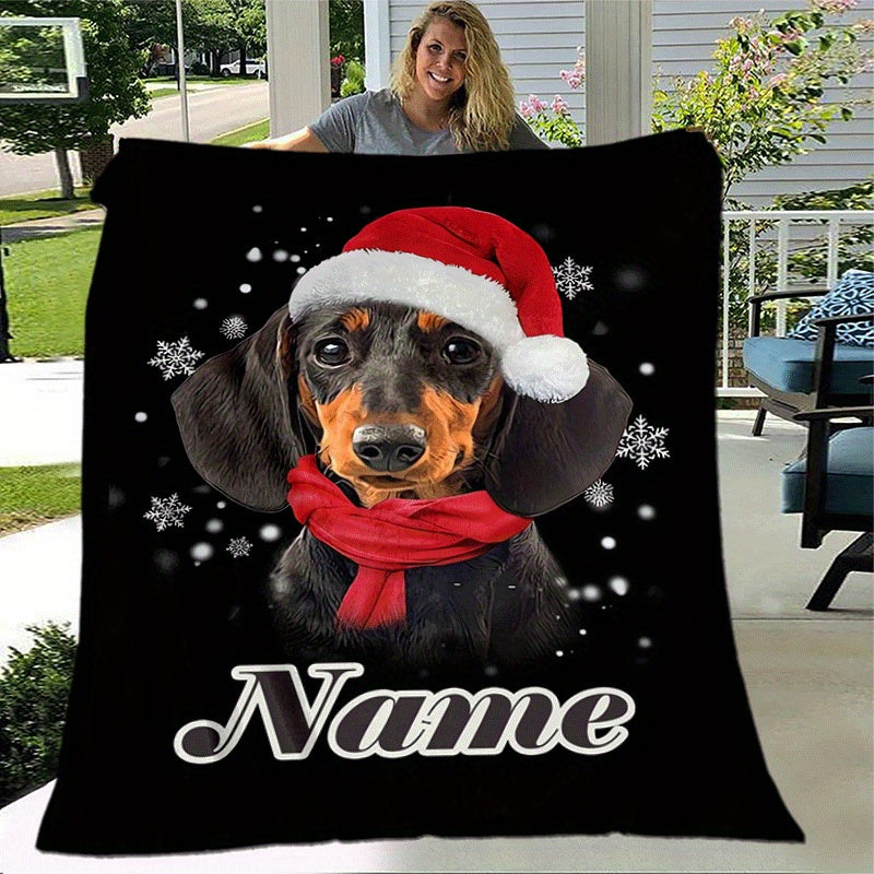 1 Christmas Dog-patterned Blanket with Black Snowflake Print Design, Full-body Cover, Soft Flannel Plush Surface, Lightweight and Durable, Available in Multiple Sizes. Suitable for Christmas Decoration, Living Room Leisure, Bedroom Warmth