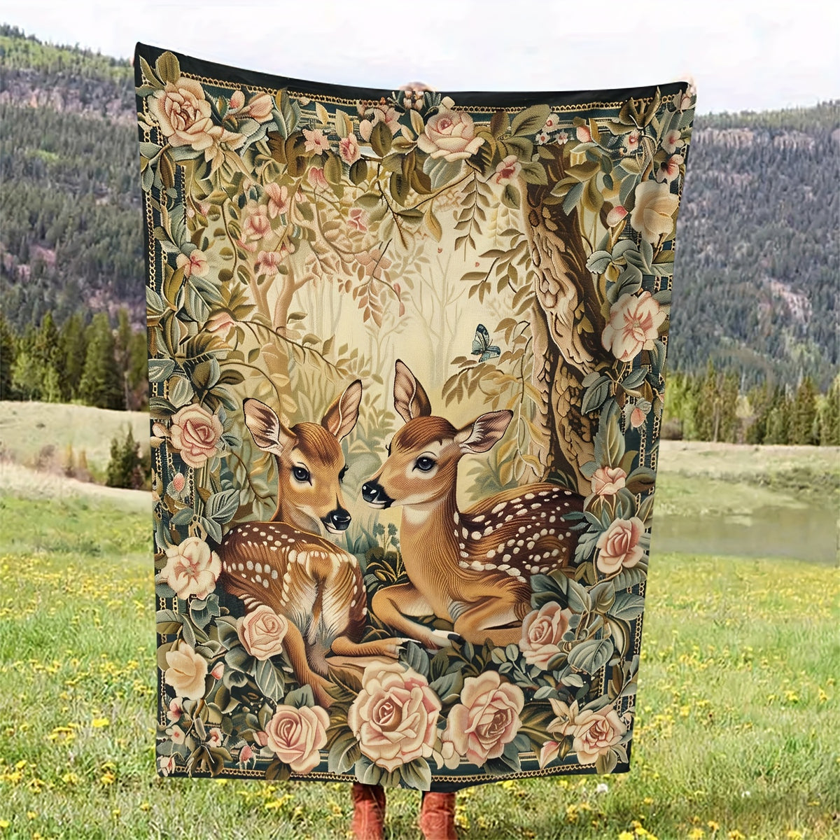 Forest Wild Deer Pattern Gift for Friends Soft Blanket Flannel Blanket 1pc