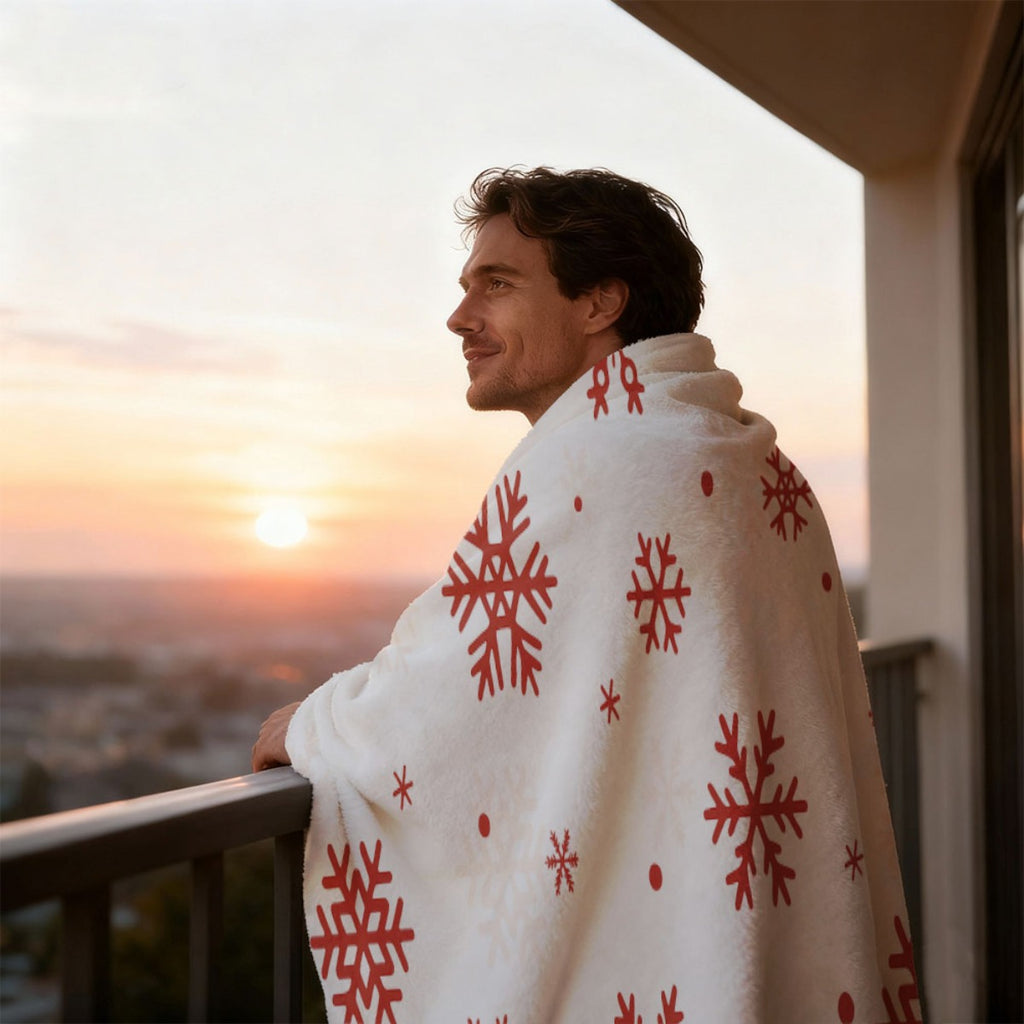 [Warm Style] 1pc Medieval Style Red Snowflake Printed Flannel Blanket - All-Season Comfortable Throw, 200-250Gsm Digital Print, Suitable for Bed, Sofa, Travel - Ideal Gift for Friends And Family