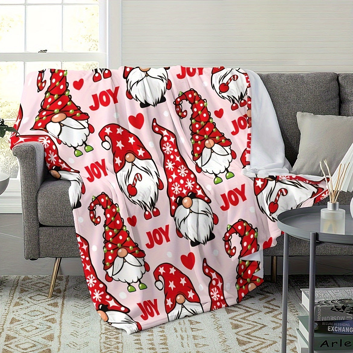 1pc 2D Printed Fleece Christmas Theme Blanket, Red Elf Print Design - Soft, Warm, And Comfortable, Lightweight And Durable, Multiple Sizes Available, Ideal for Christmas, Living Room Leisure, Bedroom Warmth, Holiday Gift, All-Season Versatile Gift