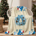1pc of Santa Claus and Wreath Pattern Blue Flannel Blanket, Soft, Comfortable, and Warm, with a Cream White and Blue Design. A Four-season Universal Sofa Throw, a Warm Lap Blanket, Available in Multiple Sizes. Suitable for Living Room Sofas