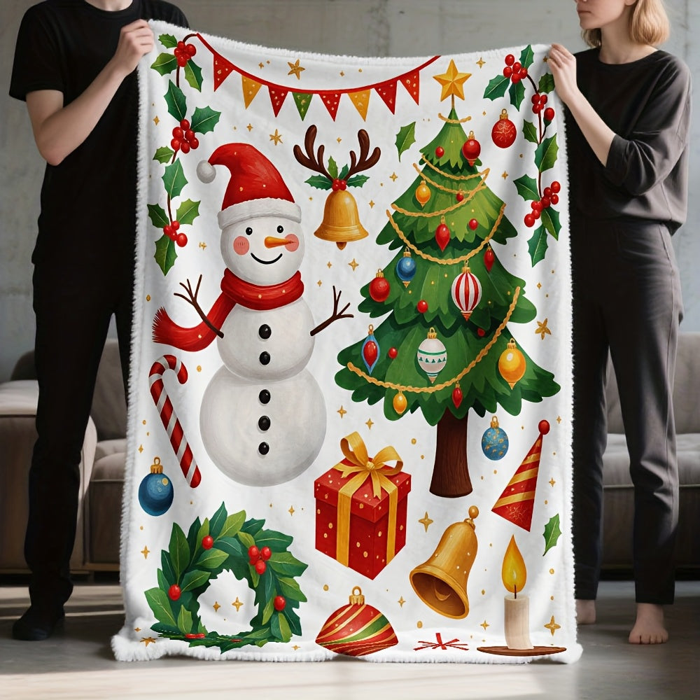 1 Christmas Snow and Christmas Tree Pattern Blanket, Holiday Print Design, Full-Body Cover Blanket, Soft Flannel Plush Surface, Lightweight and Durable, Multiple Sizes Available, Suitable for Christmas Decorations, Living Room Leisure