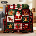 Flat/2D Digital Printing Flannel Blanket Blanket, Pastoral and Rural Plaid Patchwork Design, Christmas Theme, Santa Claus, Snowman, Christmas Tree, Gingerbread for Man, Reindeer, Sleigh, Gift, Sock Elements, Soft and Skin-friendly