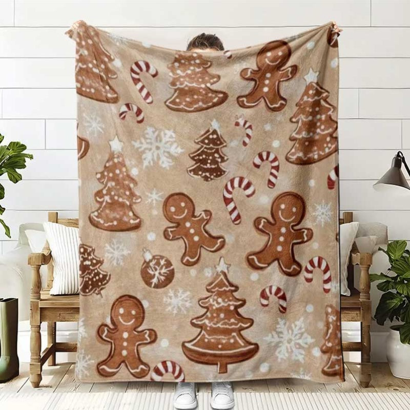 1 Gingerbread Christmas Pattern Blanket, Holiday Pattern Design, Soft Suede, Lightweight And Durable Flank Material, Available in Multiple Sizes, Perfect for Christmas, Living Room Sofa, Bedroom Sofa Spreader, Holiday Gift
