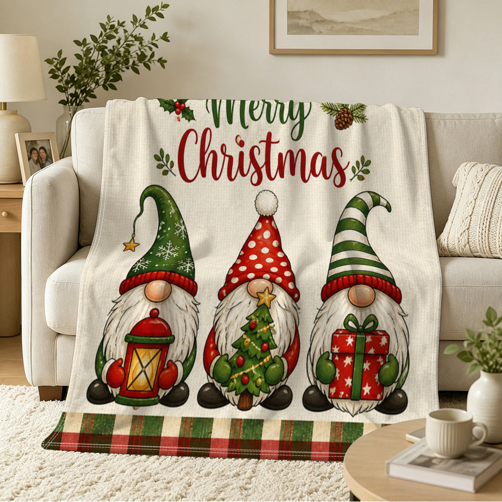 Pack of 1, Merry Christmas, Comfortable Flannel Blanket, Cute Gnome Character, Holiday Theme, Soft Comfortable Sofa Nap Blanket, Suitable for Camping, Gifts, Pet Blankets, Home Decor 59X78.7 Inches