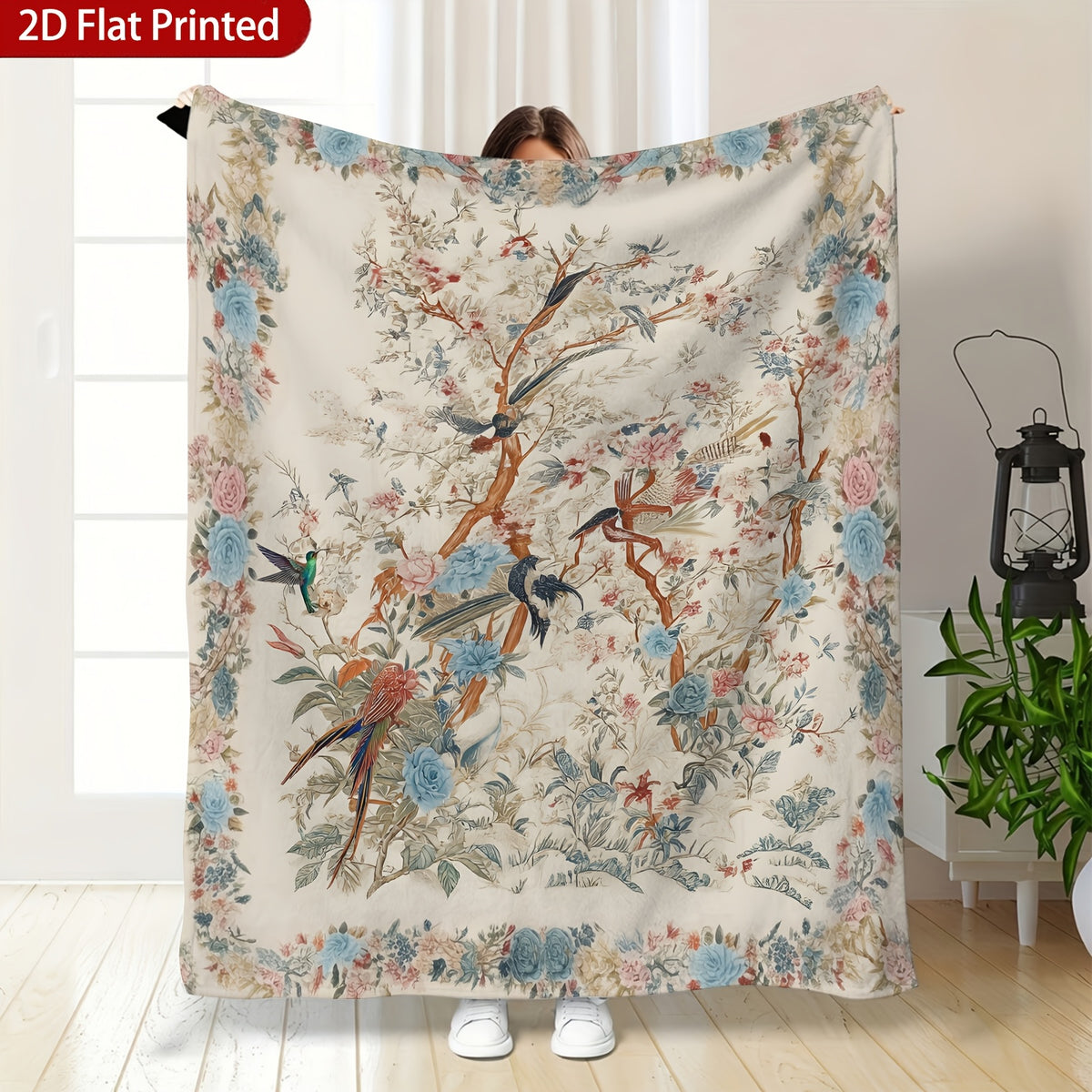 1 Reversible Bohemian-style Floral and Animal Print Blanket - Soft and Warm Flannel Bedspread, Suitable for Sofa, Bed, and Travel - Comfortable Vintage Bedspread with Animal and Plant Patterns