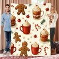 1pc Christmas Gingerbread Man And Hot Drink Pattern Cream White Background Blanket, Holiday Home Decor, Weekend Sofa Nap, Living Room Sofa Cover, Bedroom Bed Use
