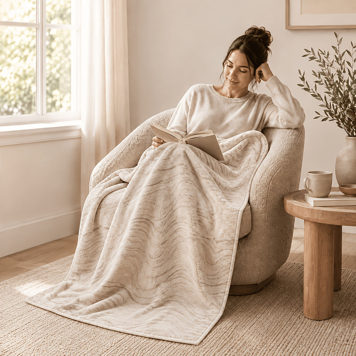 Posters & Prints 2D Flat, Oat Corrugated Simple Blanket Light Coffee Streamlined Living Room Sofa Bedroom Lunch Break Air Conditioning Blanket, 2D Flat