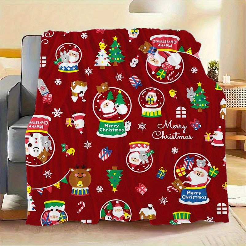 1pc Santa Claus Pattern Blanket, Christmas Holiday Decorative Design, Soft Plush Surface, Lightweight and Durable Flannel Material, Multiple Sizes Available, Perfect for Christmas, Living Room Decor, Bedroom Warmth, and Christmas Holiday Decorative
