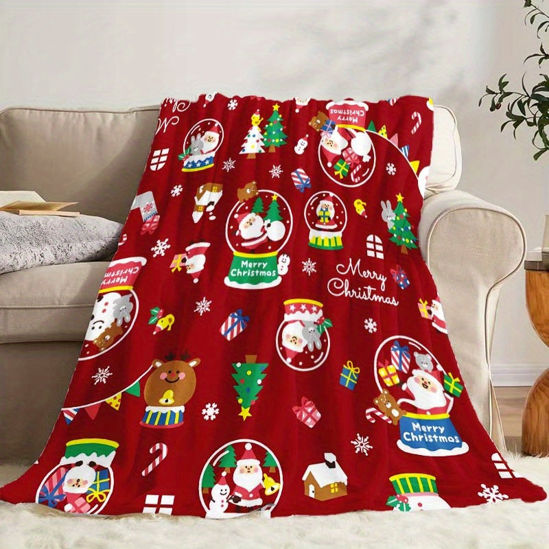 1pc Santa Claus Pattern Blanket, Christmas Holiday Decorative Design, Soft Plush Surface, Lightweight and Durable Flannel Material, Multiple Sizes Available, Perfect for Christmas, Living Room Decor, Bedroom Warmth, and Christmas Holiday Decorative